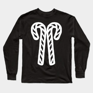 White Line Two Christmas Candy Canes Long Sleeve T-Shirt